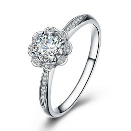 Bague solitaire diamants or blanc - Jasmin étoilé