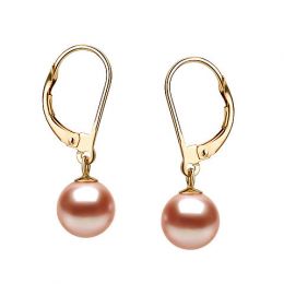 Boucles d'oreilles perles eau douce roses - 8/11mm - AAA - Or jaune