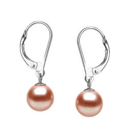 Boucles d'oreilles perles eau douce roses - 8/11mm - AAA - Or blanc