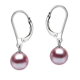Boucles d'oreilles perles d'eau douce lavandes. 8/11mm. GEMME. Or blanc