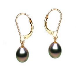 Boucles d'oreilles perles eau douce noires - 8.5/9mm - AA+ - Or jaune