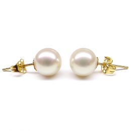 Boucles d'oreilles perles eau douce blanches - 8/11mm - Clous or jaune