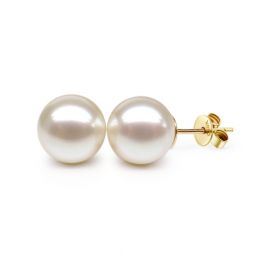 Boucles d'oreilles perles eau douce blanches - 9.9.5mm - AAA - Or jaune