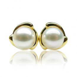 Boucles oreilles ornementation classique - Or jaune, perles eau douce