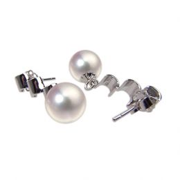 Boucles d'oreilles perles Akoya blanches - 7/7.5mm - GEMME - Or blanc