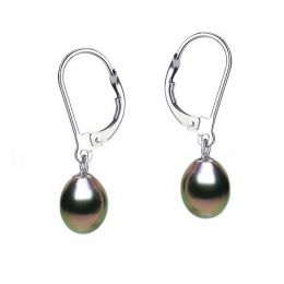 Boucles d'oreilles perles eau douce noires - 8.5/9mm - AA+ - Or blanc