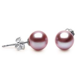 Boucles d'oreilles perles eau douce lavandes - 8/11mm - GEMME - Or blanc