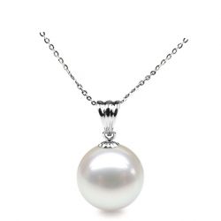 Pendentif perle blanche or blanc chaine