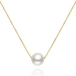 Collier une perle blanche pendentif chaine or blanc