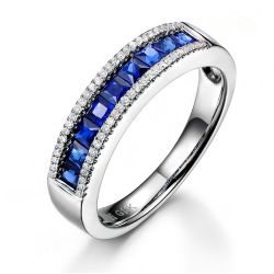 Bague saphir diamant or blanc - Lumière Azurée