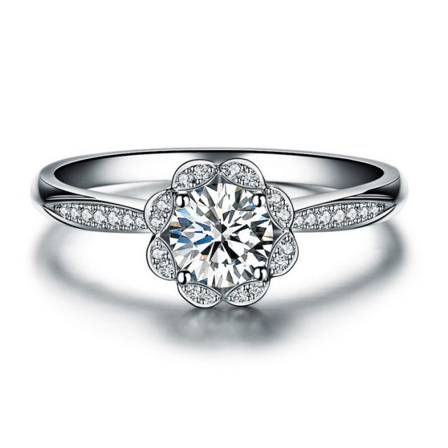 Bague solitaire diamants or blanc - Jasmin étoilé