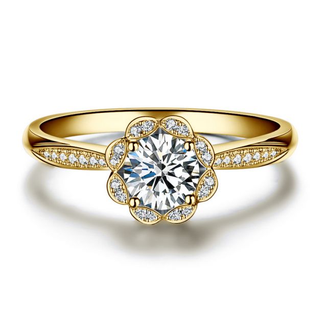 Bague solitaire diamants or jaune - Jasmin étoilé