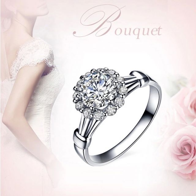 Bague de fiancailles solitaire accompagné, surplombé diamants - 0.38ct