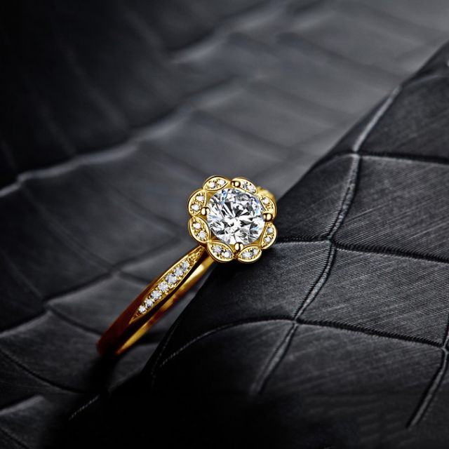 Bague solitaire diamants or jaune - Jasmin étoilé