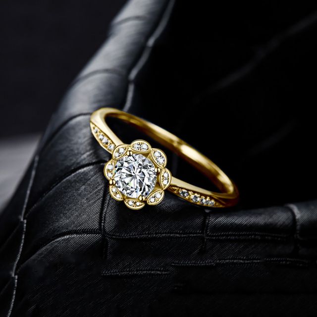 Bague solitaire diamants or jaune - Jasmin étoilé