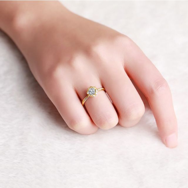 Bague solitaire diamants or jaune - Jasmin étoilé