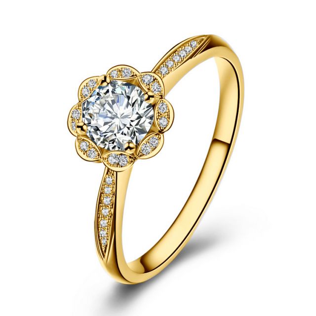 Bague solitaire diamants or jaune - Jasmin étoilé