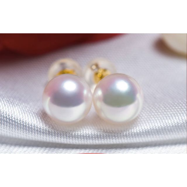 Boucles d'oreilles perles Akoya blanches 7/7.5mm,  AAA. Or jaune