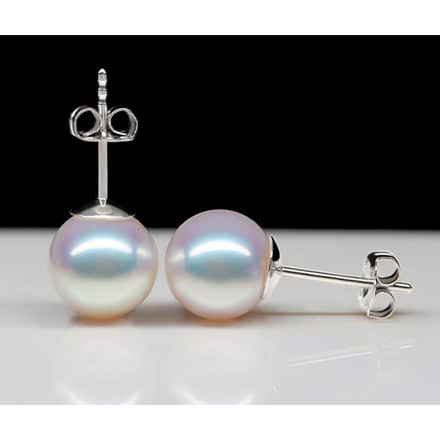 Boucles d'oreilles perles Akoya - 7.5/8mm - AAA - Or blanc