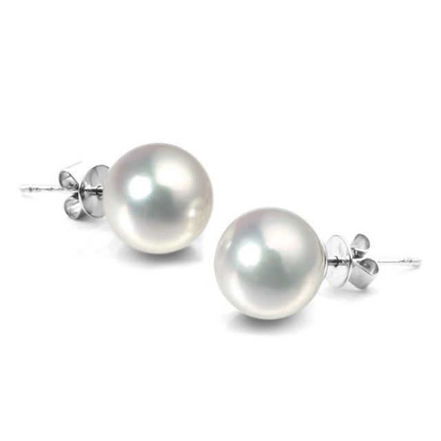 Boucles d'oreilles clous or blanc - Perles Akoya de mer Japon 8/8.5mm