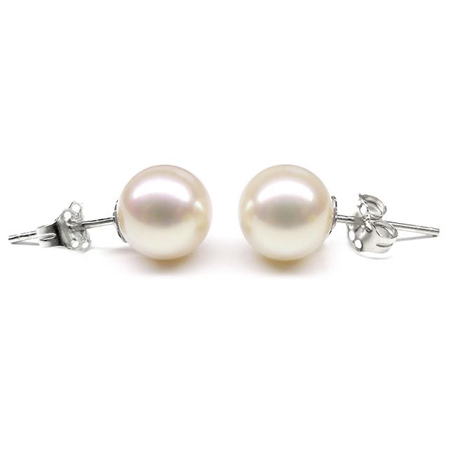 Boucles d'oreilles perles eau douce blanches - 8/11mm - GEMME - Or blanc