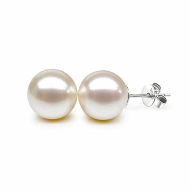 Boucles d'oreilles perles eau douce blanches - 9-11mm - AAA - Or blanc