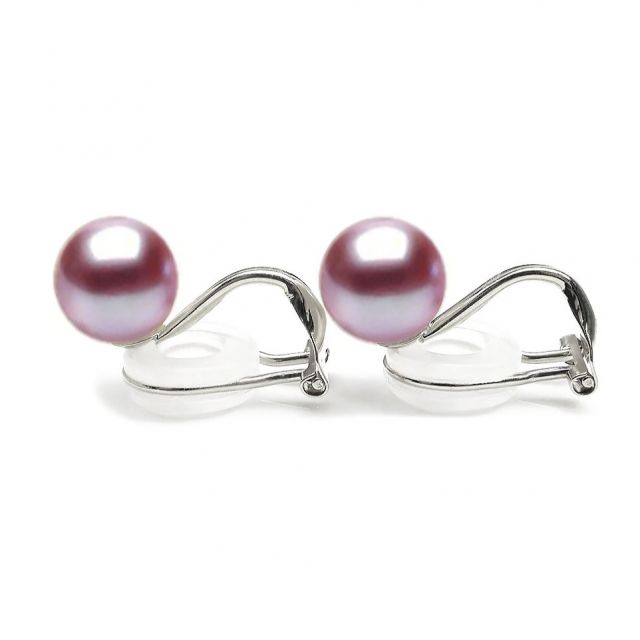 Boucles d'oreilles clips or blanc. Perles d'eau douce Chine blanches