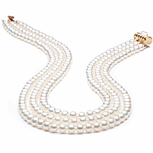 Collier triple perles eau douce blanches - 5/5.5mm - AAA