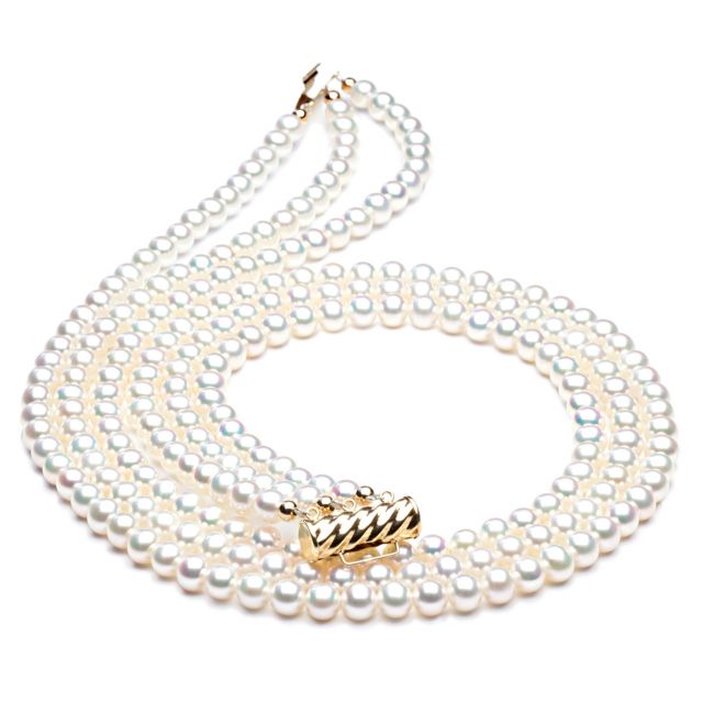 Collier triple perles eau douce blanches - 5/5.5mm - AAA