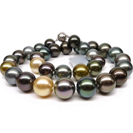 Collier perles de Tahiti multicolores- 12/14mm - AAB