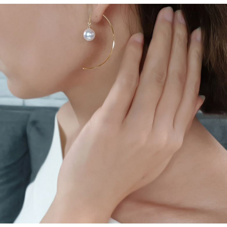 Crochet d'oreilles Simplicity. Perles Akoya Or jaune. Minimaliste - 3