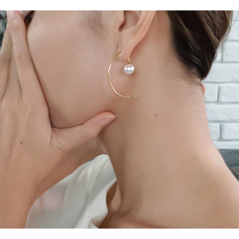 Crochet d'oreilles Simplicity. Perles Akoya Or jaune. Minimaliste - 5