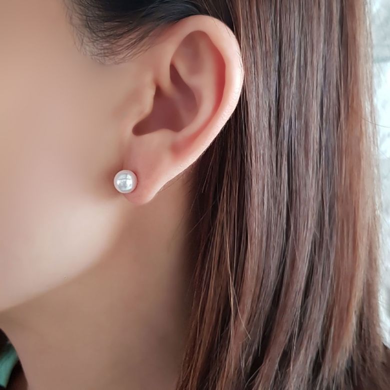 Boucles d'oreilles clous or blanc - Perles Akoya de mer Japon 8/8.5mm - 4