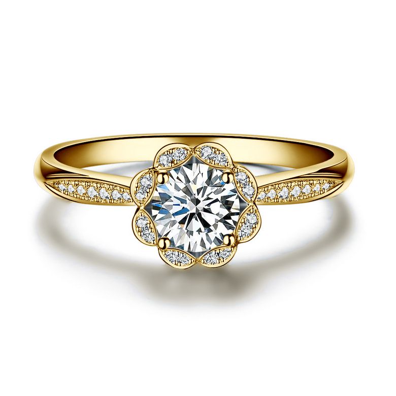 Bague solitaire diamants or jaune - Jasmin étoilé - 3