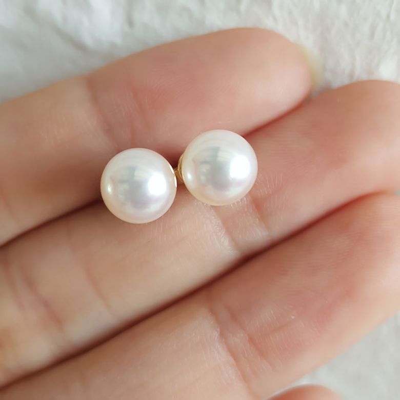 Boucles d'oreilles perles Akoya - 7.5/8mm - AAA - Or jaune - 3