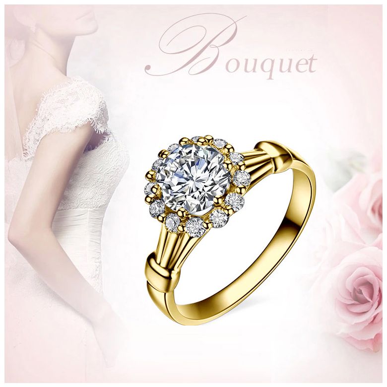 Bague de fiancailles Hortensia - Solitaire accompagné, or jaune, diamants - 7