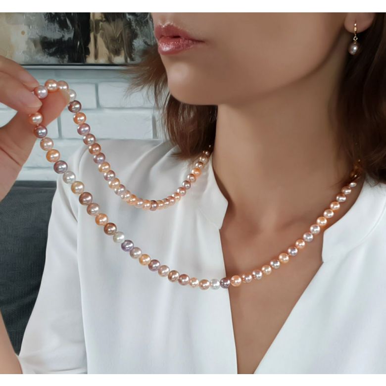 Collier perles eau douce multicolores 7.5/8mm AAA - 2