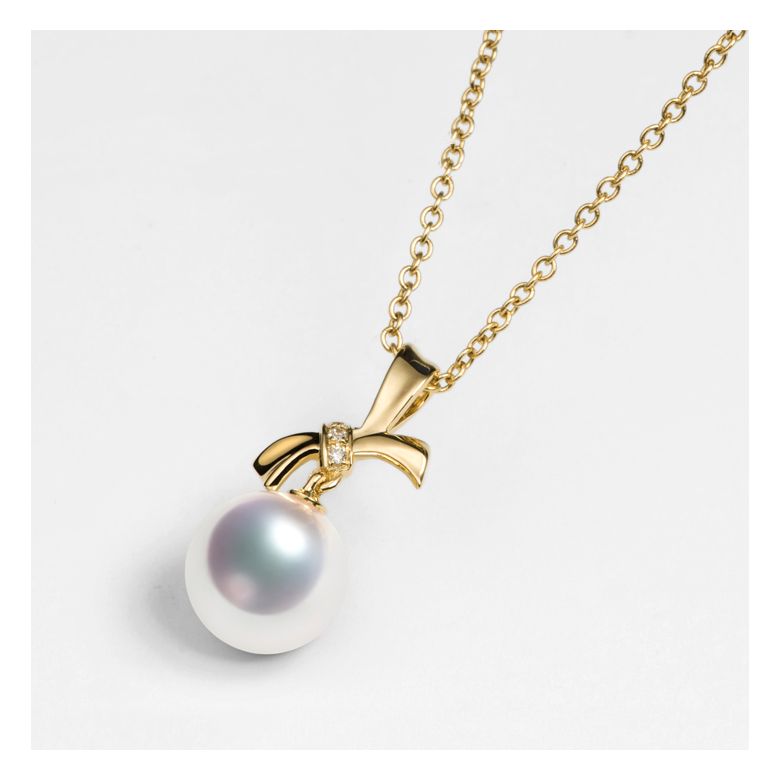 Pendentif Noeud avec ganse. Perle Akoya, Or jaune, Diamants - 4