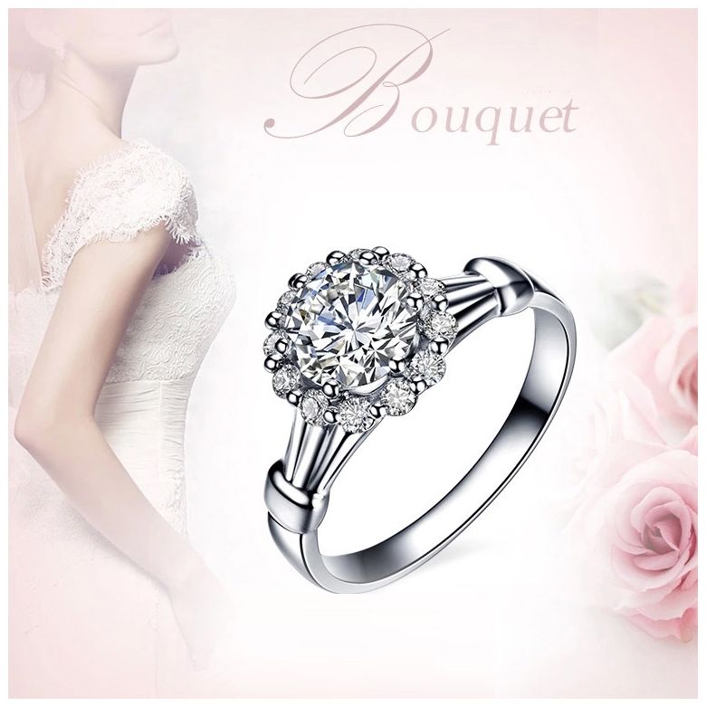 Bague de fiancailles solitaire accompagné, surplombé diamants - 0.38ct - 2