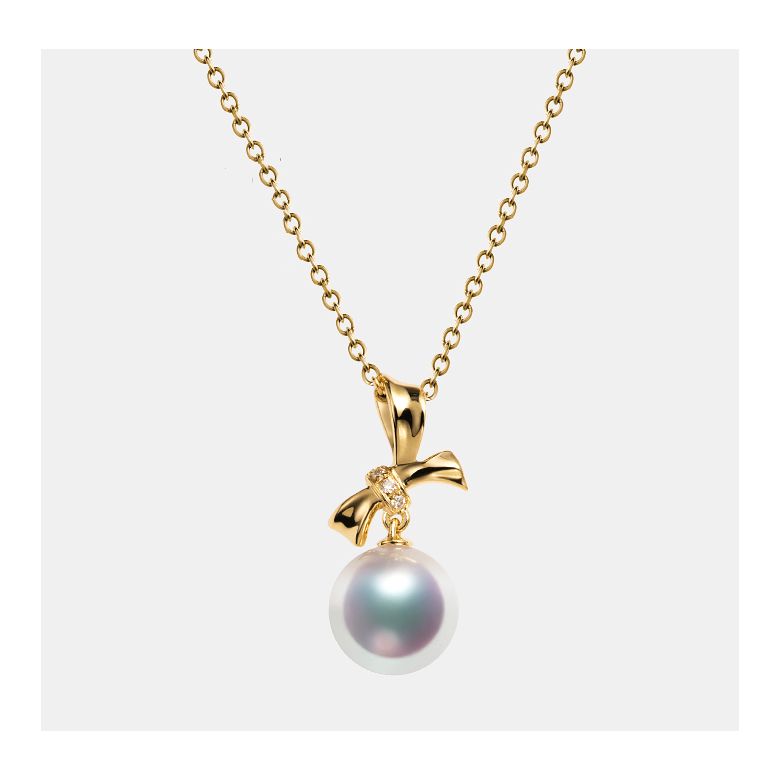 Pendentif Noeud avec ganse. Perle Akoya, Or jaune, Diamants - 3