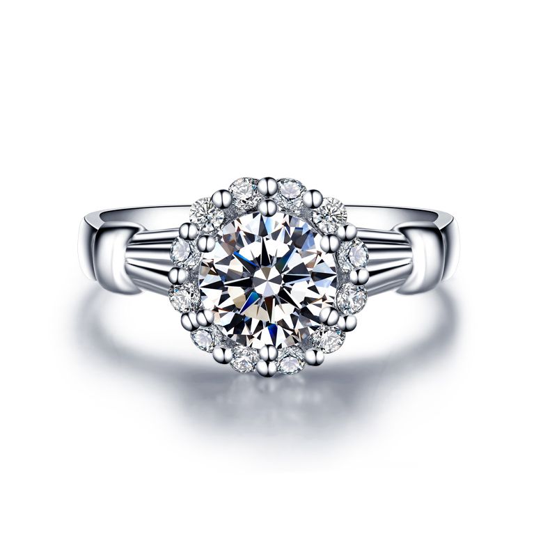 Bague de fiancailles solitaire accompagné, surplombé diamants - 0.38ct - 3