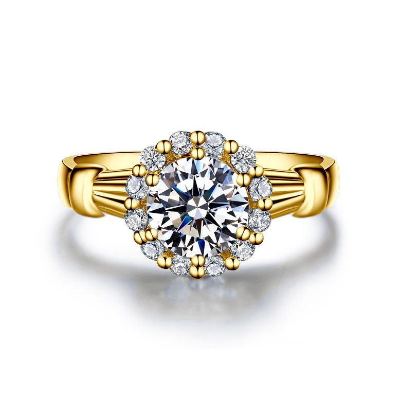 Bague de fiancailles Hortensia - Solitaire accompagné, or jaune, diamants - 3
