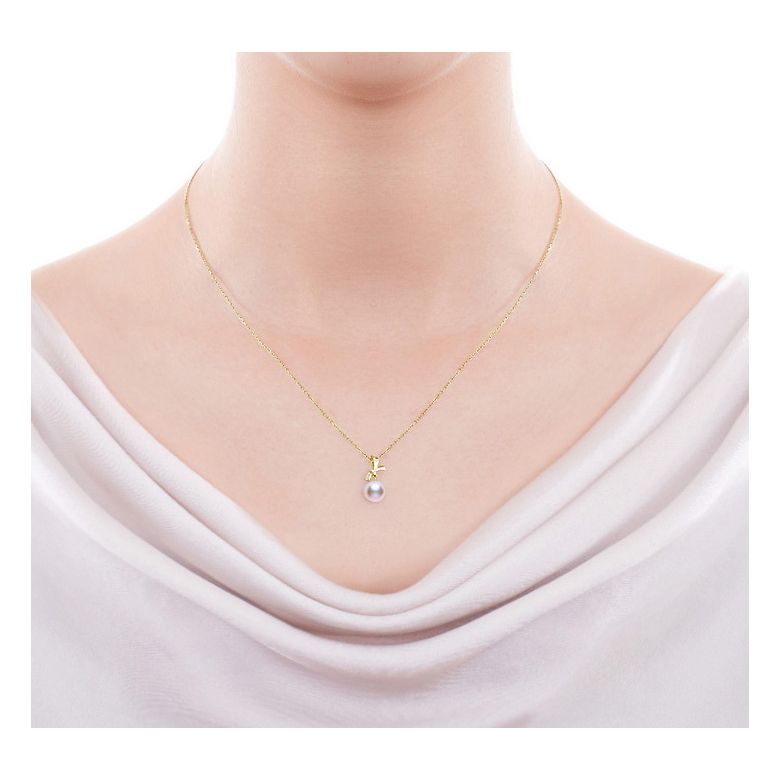 Pendentif Noeud avec ganse. Perle Akoya, Or jaune, Diamants - 2