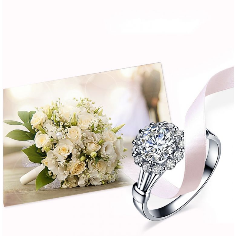 Bague de fiancailles solitaire accompagné, surplombé diamants - 0.38ct - 8
