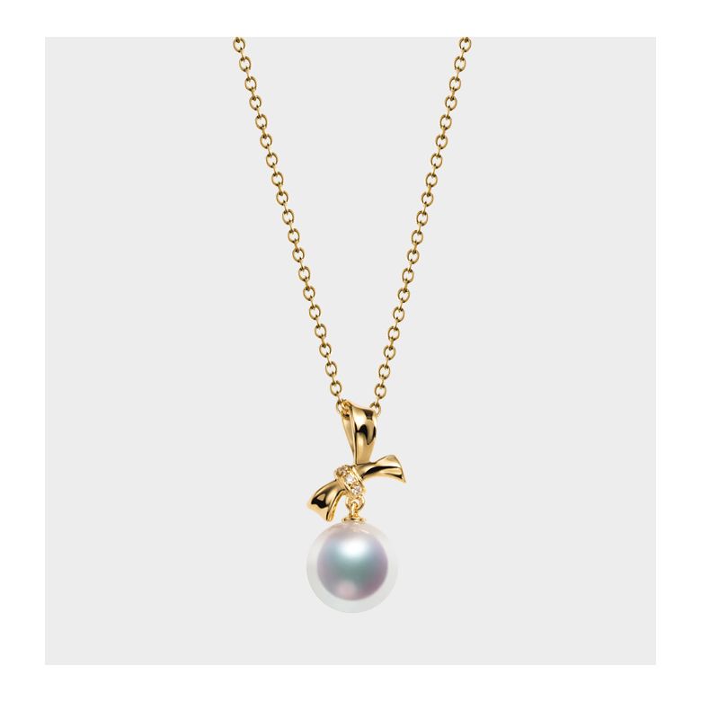 Pendentif Noeud avec ganse. Perle Akoya, Or jaune, Diamants - 6