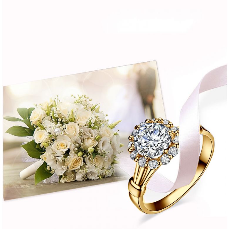 Bague de fiancailles Hortensia - Solitaire accompagné, or jaune, diamants - 8