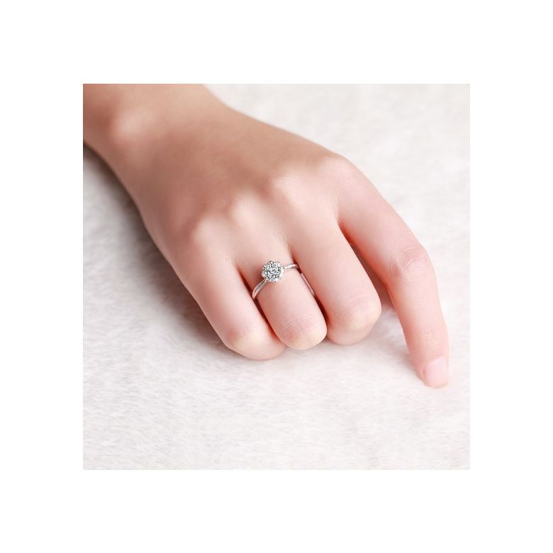 Bague solitaire diamants or blanc - Jasmin étoilé - 7