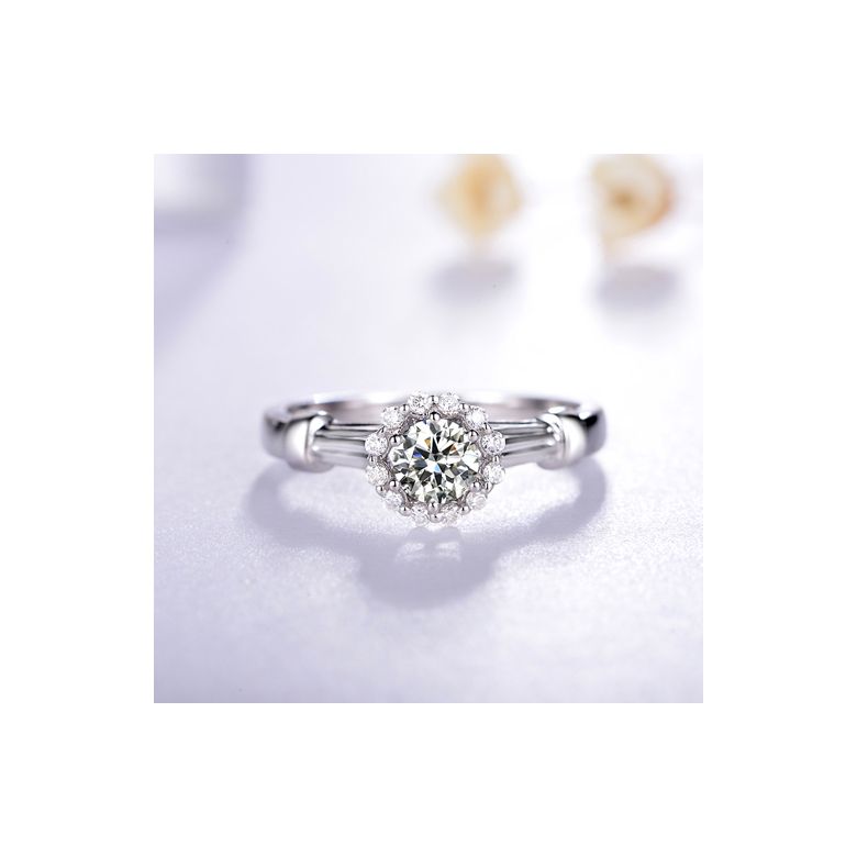 Bague de fiancailles solitaire accompagné, surplombé diamants - 0.38ct - 11