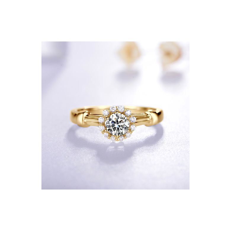 Bague de fiancailles Hortensia - Solitaire accompagné, or jaune, diamants - 4