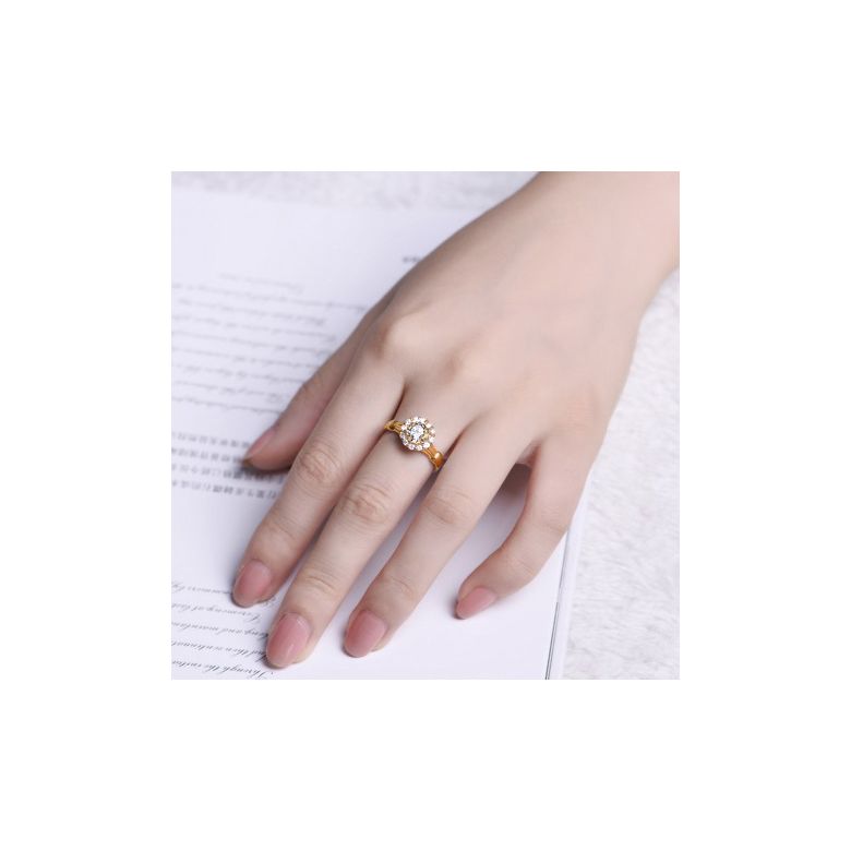 Bague de fiancailles Hortensia - Solitaire accompagné, or jaune, diamants - 10